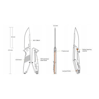 4. Ruike EDC Klappmesser für den täglichen Gebrauch, schwarzer Flipper aus Stahl - D191-B