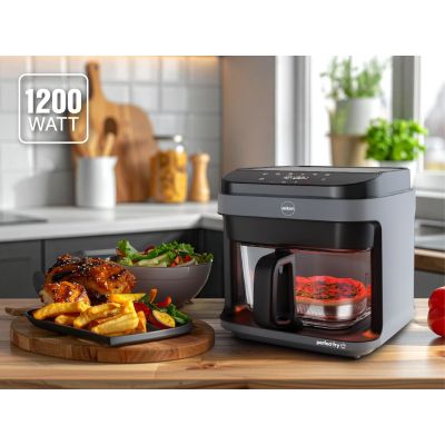 17. ELDOM FETTFREIE FRITTEUSE FR500 5,5 L 1200W GLASBEHÄLTER, GRILLEN, SILIKONPLATTE, 8 PROGRAMME, TEMPERATURREGELUNG.