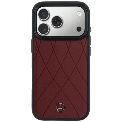 3. Mercedes Lederhülle mit gekreuzten Linien und MagSafe-Design für iPhone 17 Pro Max – rot