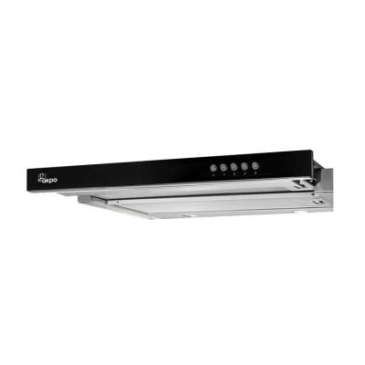 2. Teleskop-Unterbauhaube AKPO WK-7 LIGHT GLASS 50 INOX SCHWARZ (500 mm; Farbe Inox, Front aus schwarzem Glas)