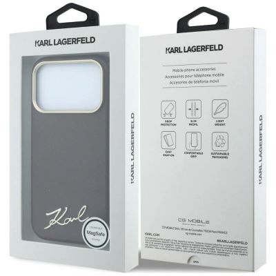 8. Karl Lagerfeld Saffiano MagSafe-Hülle mit kleinem Schriftzug und Metalllogo für iPhone 17 Pro / 18 Pro – bordeauxrot