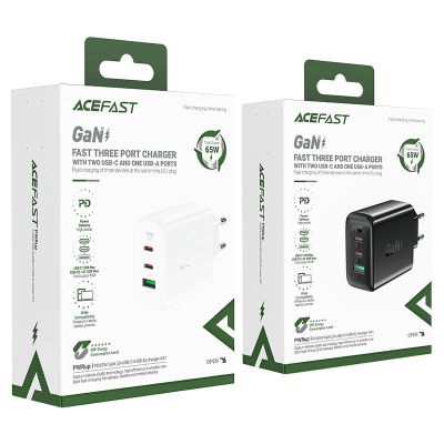5. Acefast Schnellladegerät GaN (2xUSB-C / USB-A) PPS / PD / QC4+ 65W schwarz (A41)