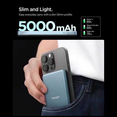 6. Spigen EA2205MQ Essential MagSafe 5000 mAh 22,5 W QI2 Powerbank – Marineblau
