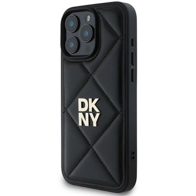 2. DKNY – Gesteppte iPhone 16 Pro-Hülle mit Stapellogo – Schwarz