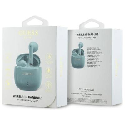 4. Guess Bluetooth-Kopfhörer GUTWSJ14ESGQ TWS + Dockingstation Türkis/Türkis Gedrucktes klassisches Logo