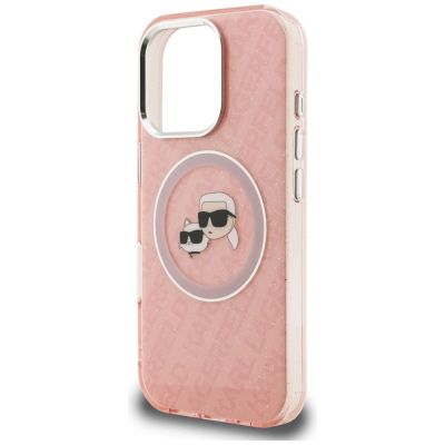 6. Karl Lagerfeld IML Glitter Karl & Choupette Heads Logo MagSafe Hülle für iPhone 16 Pro Max - Pink