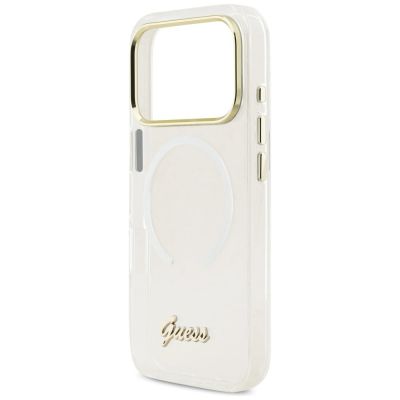 6. Guess IML Gradient Script Metal MagSafe Hülle für iPhone 17 Pro - Weiß