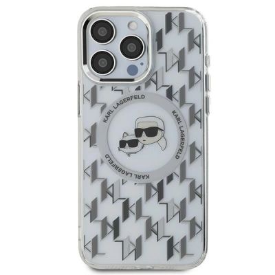 3. Karl Lagerfeld IML Monogram Karl & Choupette Head MagSafe Hülle für iPhone 15 Pro – transparent