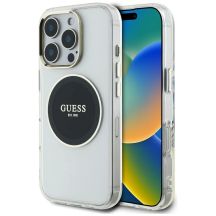 Guess IML Metal Colored Circle Classic Logo MagSafe Hülle für iPhone 16 Pro - Schwarz