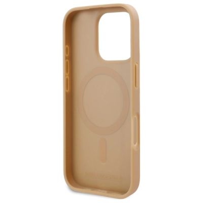 7. Karl Lagerfeld Leder-Monogramm-Metalllogo-MagSafe-Hülle für iPhone 16 Pro – Beige
