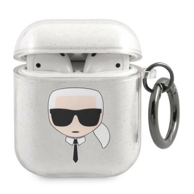 Karl Lagerfeld Glitter Karl's Head Case für AirPods 1/2 - Silber
