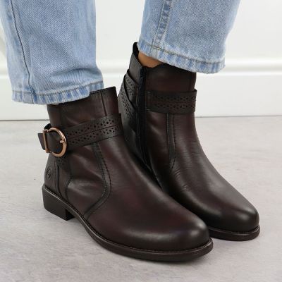 5. Damen-Ankle-Boots aus Leder mit Schnalle, braun, Remonte Rieker D0F81-25