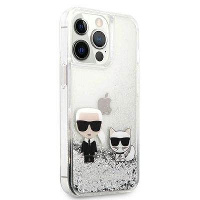 4. Karl Lagerfeld Liquid Glitter Karl&Choupette iPhone 13 Pro / 13 6.1" Hülle - Silber