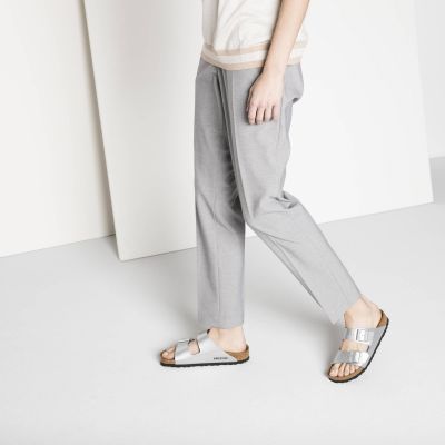 6. Birkenstock Arizona Birko-Flor Silber Damen Pantoletten Regular Wide (1012282)