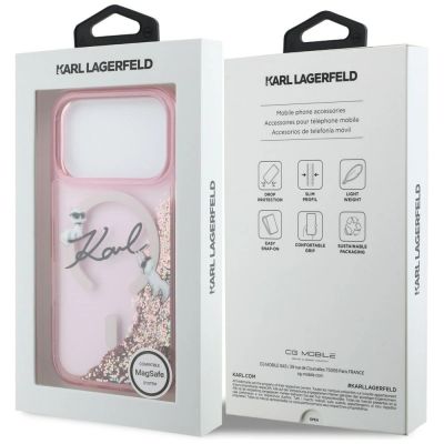 8. Karl Lagerfeld Flüssigglitzer-MagSafe-Hülle mit Karl-Schriftzug-Logo für iPhone 17 Pro – Pink