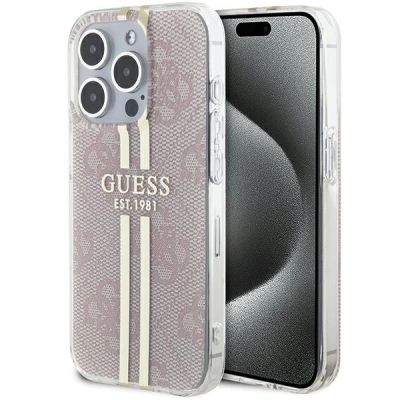 Guess IML 4G Gold Stripe Hülle für iPhone 15 Pro – Rosa