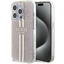Guess IML 4G Gold Stripe Hülle für iPhone 15 Pro – Rosa