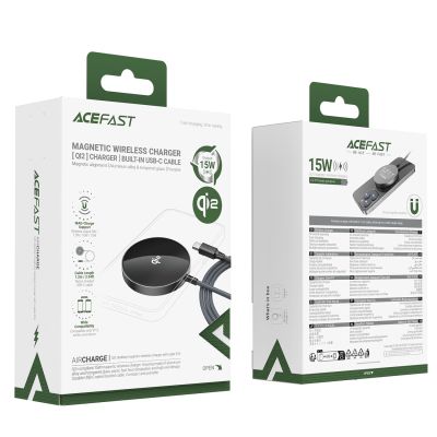 7. Acefast E24 Qi2 15W magnetisches induktives Ladegerät mit 1,2m USB-C-Kabel - Schwarz