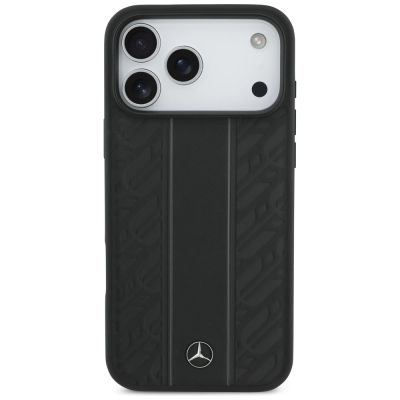 3. Mercedes Lederhülle mit Lorbeerblattstreifen und MagSafe-Design für iPhone 17 Pro Max – Schwarz