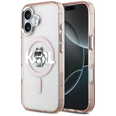 Karl Lagerfeld IML Choupette Sketch Logo MagSafe iPhone 17 Hülle - Pink
