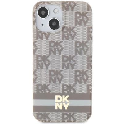 3. DKNY IML Checkered Mono Pattern & Printed Stripes MagSafe-Hülle für iPhone 15 / 14 / 13 – Beige