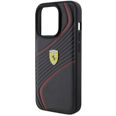 6. Ferrari Twist Metal Logo Hülle für iPhone 15 Pro – Schwarz