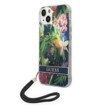 Guess GUOHCP14MHFLSB iPhone 14 Plus 6,7 "blau / blauer Hardcase Flower Strap