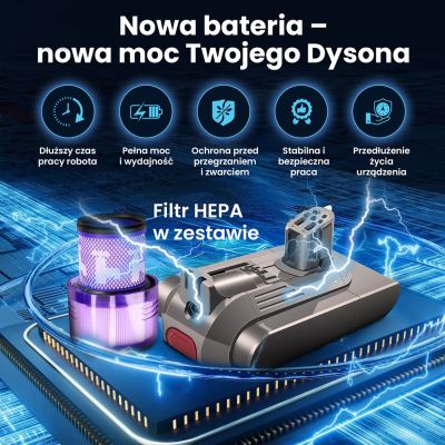 14. Extralink | Filter + Akku-Ersatz, Akku für Dyson V12 Staubsauger | 25,2 V 2500 mAh