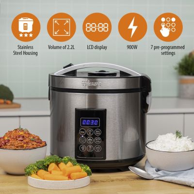 10. Tristar RK-6138 Digitaler Reiskocher und Dampfgarer, 900 W, 2,2 l, 7 Programme, Grau