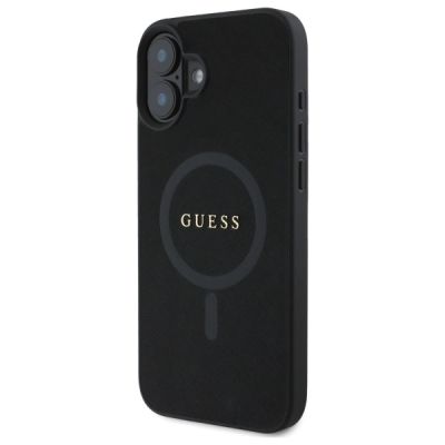 2. Guess Saffiano Classic Logo MagSafe-Hülle für iPhone 16 – Schwarz