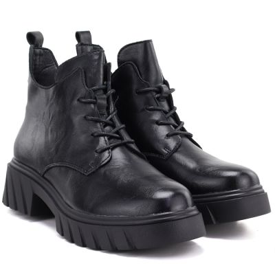 4. Schwarze Damen-Ankle-Boots aus Leder mit Plateausohle, Modell M.Daszyński SFY2502-11ac