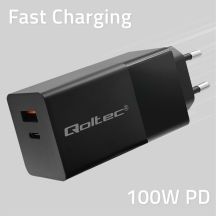 QOLTEC GAN POWER PRO LADEGERÄT | 1x USB-C | 1x USB | 100 W | 5–20 V | 1,5–5 A | PD | SCHWARZ
