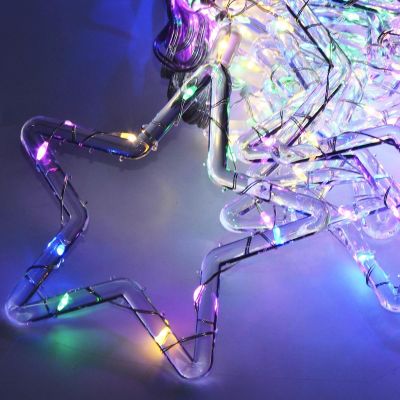 18. Weihnachtsbaumbeleuchtung, Lichtervorhang 120x120 cm, 235 LEDs, mehrfarbige Sterne