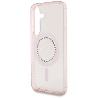 6. Guess Strass-bedruckte MagSafe-Hülle für Samsung Galaxy S25, Pink