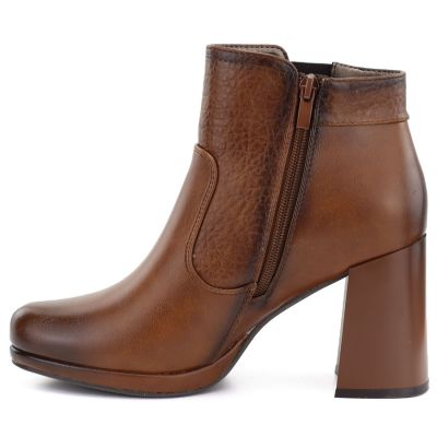 3. Damen-Ankle-Boots mit Blockabsatz und Plateau, gefüttert, braun, M.Daszyński AF125B-1