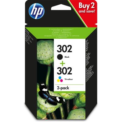 HP Tintenpatronen-Set HP 302+HP 302, HP302+HP302=X4D37AE, inklusive Schwarz und Farbe, F6U66AE+F6U65AE