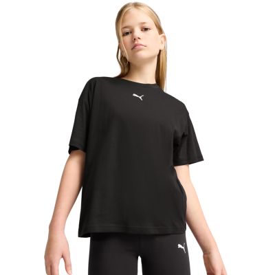 Puma Ess Boxy Tee mit zentriertem Katzenlogo für Kinder, Schwarz, 685131 01