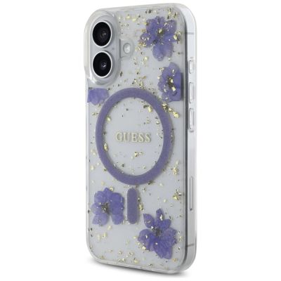 2. Guess Resin Flowers Glitter MagSafe Hülle für iPhone 16 - Lila