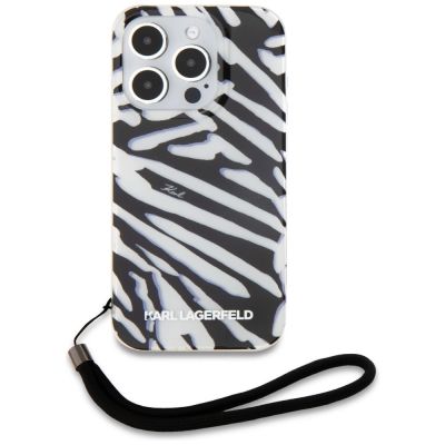 2. Karl Lagerfeld IML Zebra Pattern & Cord Hülle für iPhone 15 Pro – Schwarz