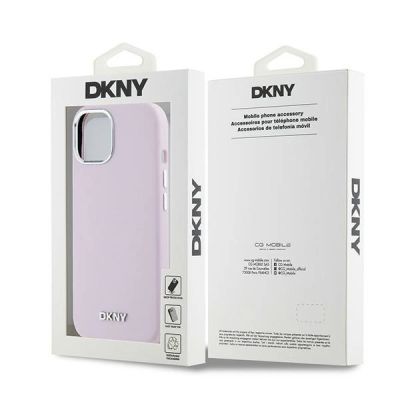 8. DKNY Flüssigsilikon-Hülle mit kleinem Metalllogo und MagSafe-Funktion für iPhone 15 / 14 / 13 – Pink