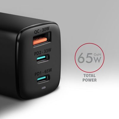 2. AXAGON ACU-DPQ65 Wandladegerät, GaN 65W, 3x Anschlüsse (USB-A + 2x USB-C), PD3.0/QC4+/PPS/Apple