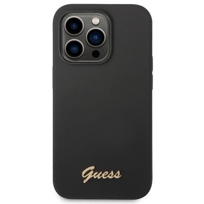 3. Guess Silikon Vintage Gold Logo iPhone 14 Pro Hülle - Schwarz