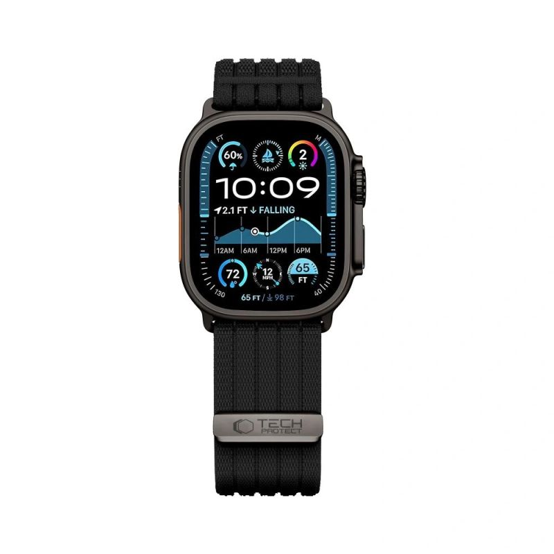 3. Tech-Protect Nylon-Sportarmband für Apple Watch 44 / 45 / 46 / 49 mm – Schwarz