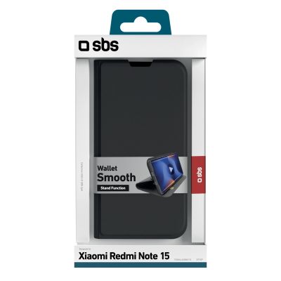 2. SBS Wallet Smooth Case für Xiaomi Redmi Note 15 mit Klappdeckel – Schwarz