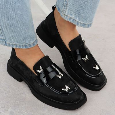 7. Damen-Loafer mit Schmetterlingsmotiv, schwarz, Potocki SZ12650