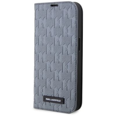 Karl Lagerfeld KLBKP14SSAKLHPG iPhone 14 6,1" Bücherregal Silber/Silber Saffiano-Monogramm
