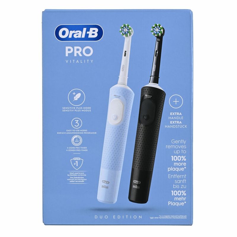 30. Oral-B Vitality Pro Duo Rote, pulsierende Zahnbürste für Erwachsene, Schwarz, Blau, Weiß