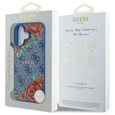 8. Guess GUHMP16SP4ROPEMCB iPhone 16 6,1" blau/blaues Hardcase 4G Flowers Print MagSafe