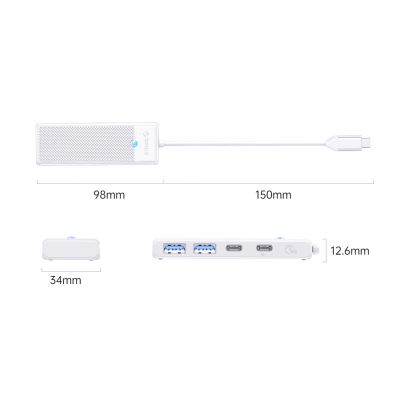 2. Orico PAPW2AC-C3 USB-Hub mit 4 Anschlüssen (2x USB-A 3.0, 1x USB-C 3.0) mit USB-C PD (100 W Ladeleistung), 0,15 m Kabellänge – Weiß