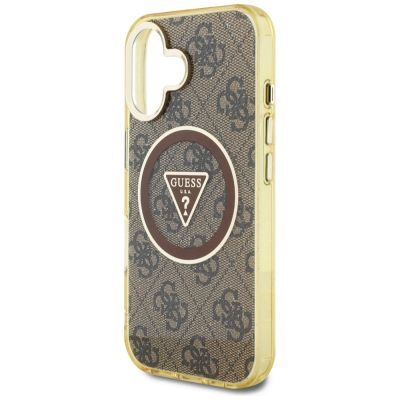 6. Guess IML Metal Glitter 4G Circle Triangle MagSafe Case für iPhone 16 - Braun